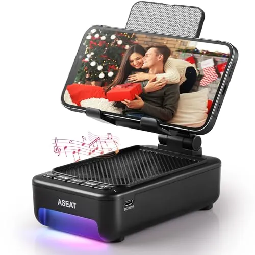 ASEAT Gifts for Men Him, Cell Phone Stand with Bluetooth Speaker&Led Color Changing Light, Unique Gifts for Women Dad Her