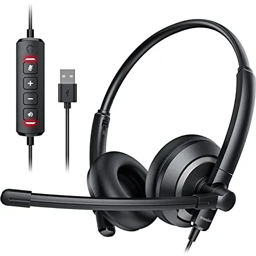 awatrue USB Headset with Microphone for PC Laptop - Headphones with Noise Cancelling Microphone for Computer,On-Ear Wired