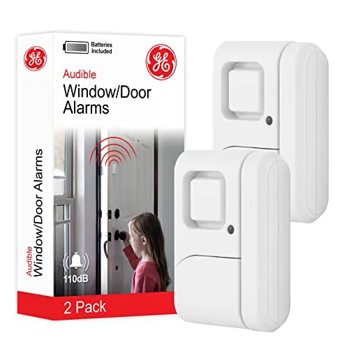 GE Personal Security Window and Door Alarm, 2 Pack, DIY Protection, Burglar Alert, Wireless Chime/Alarm, Easy Installation,