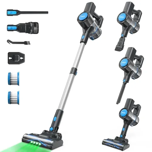WnkimTech Cordless Vacuum Cleaner, Powerful Lightweight Stick Vacuum with 2200 mAh Battery, 6-in-1 Rechargeable Vacuum